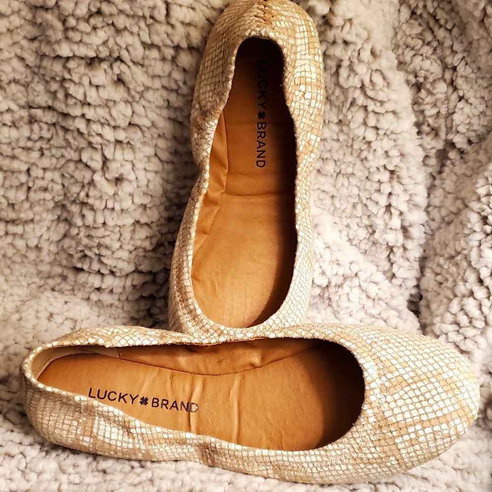 Lucky Brand - Cream & Gold Snakeskin Ballet Flats - Like New - Size 8.5